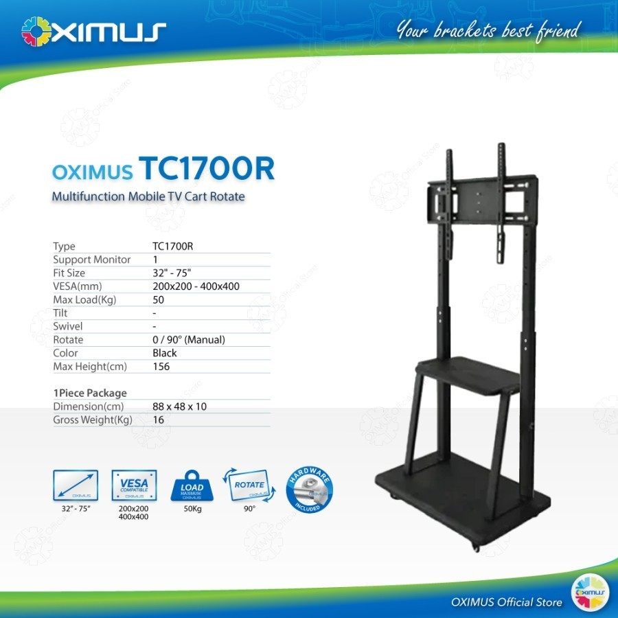 BRACKET TV OXIMUS TC1700R ROTATE TV Cart Floor 32&quot; -70&quot; 60kg Fix