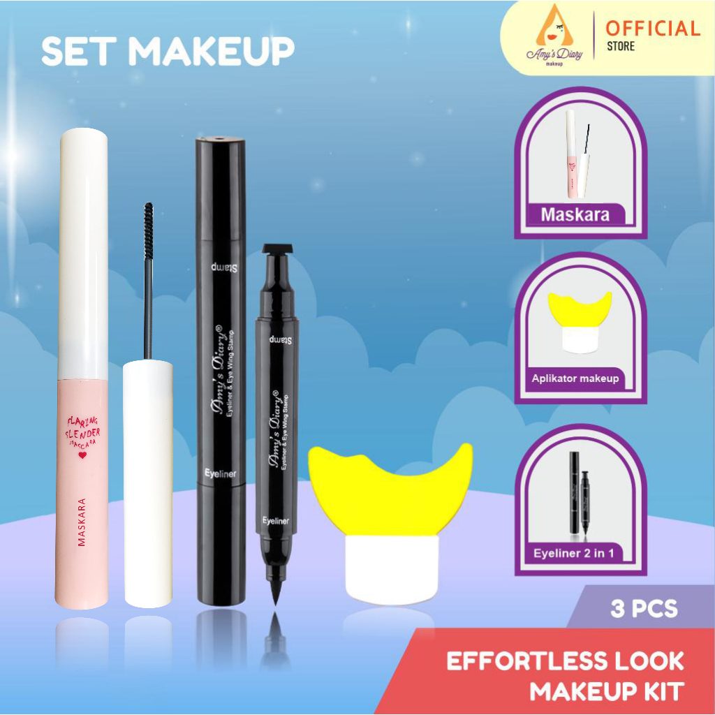 [PAKET HEMAT] Set Makeup AMY'S DIARY Pembentuk Maskara Eyeliner Small Stamp 2 in 1