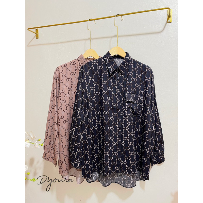 kemeja Rayon basic oversize motif Gg shirt / Kemeja gg terbaru/ kemeja lengan panjang / kemeja wanita motif gg