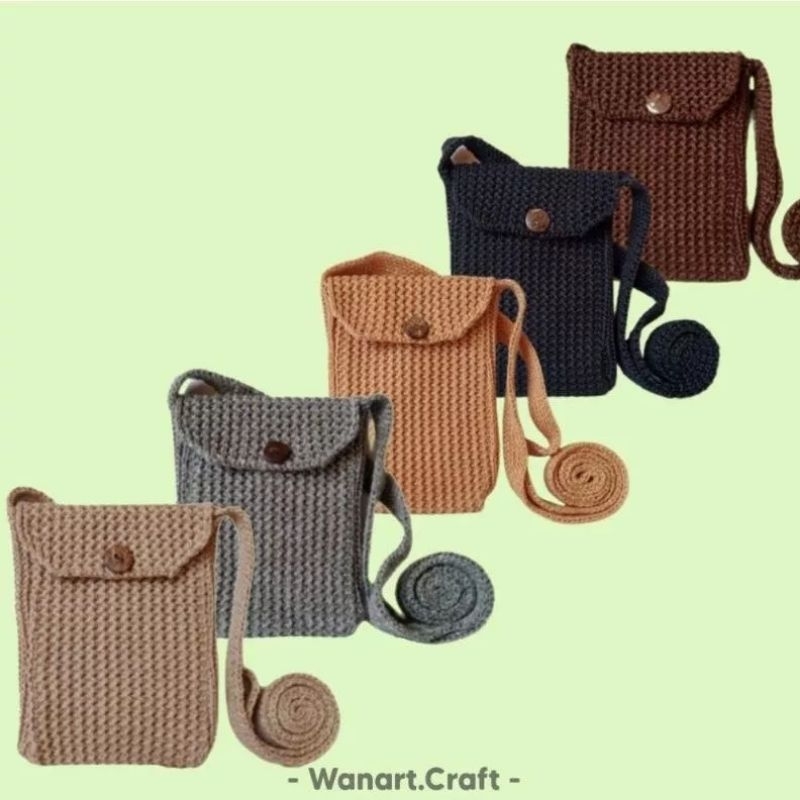 tasrajut wanita/pria tas kerut tas rajut mini tas selempang polos tas hp