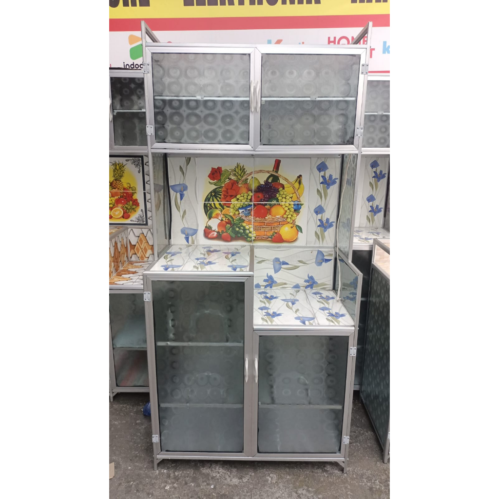 Lemari Piring Rak Piring Rak Dapur Almunium Keramik Kaca Aluminium Rak Piring 2 Pintu 3 Pintu
