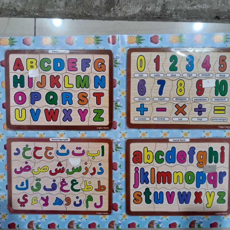 Puzzle Kayu Mainan Edukasi Anak Mengenal Huruf ABC Angka 1 2 3 Huruf Hijaiyah Hewan Ternak Maenan An