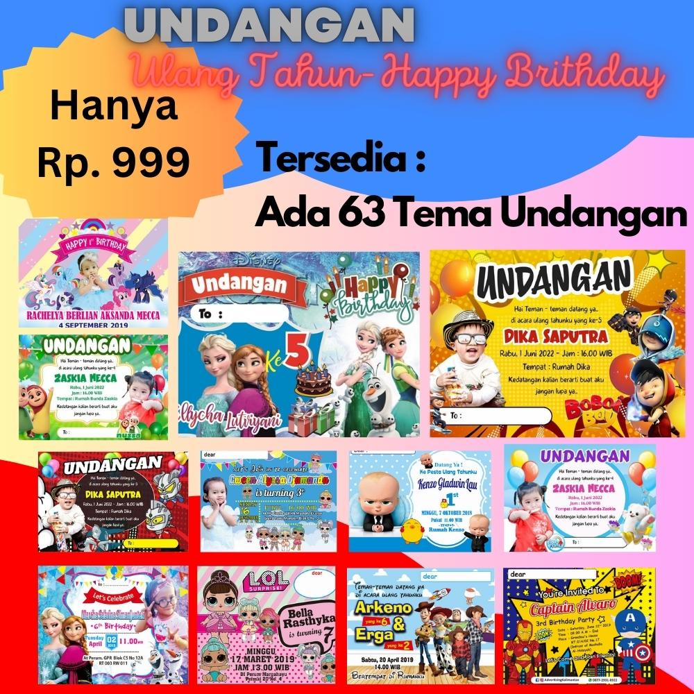 Cetak Kartu Undangan Ulangtahun/Ultah/Ulang Tahun/Happy Birthday Anak Cewek Cowok Karakter Unicorn, 