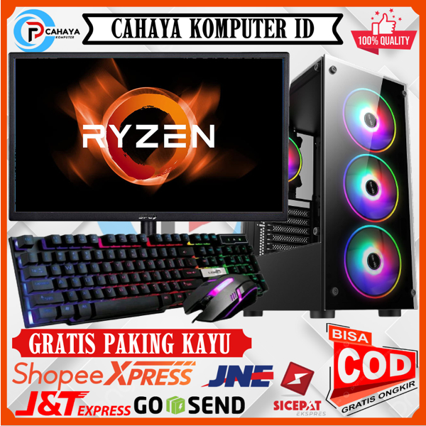 PC Gaming Amd Ryzen 5 Ram 8GB SSD 128GB Monitor 19 Inch Keyboard Mouse Gaming Siap Pakai