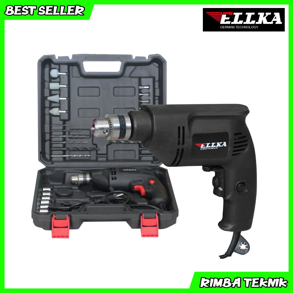 ELLKA Mesin Bor Set Koper Paket Lengkap Impact Drill 10 mm - Bor Tembok Set 10mm - Bor Beton Set 10 mm