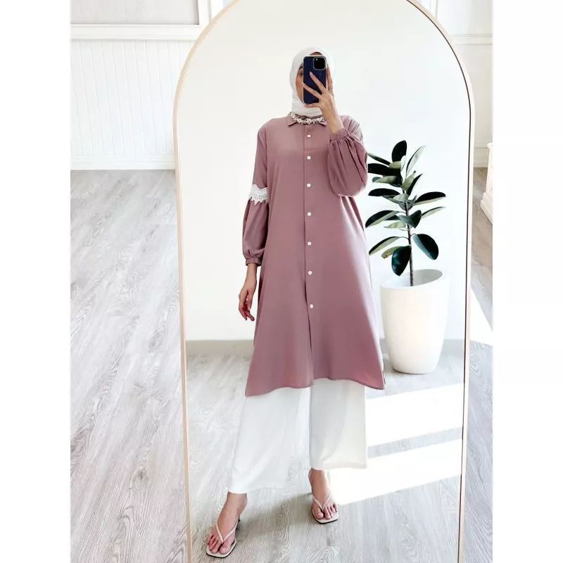 THALYA TUNIK - baju kuliah atasan kerah pakaian kerja polos wanita hijabers top style Korea kekinian