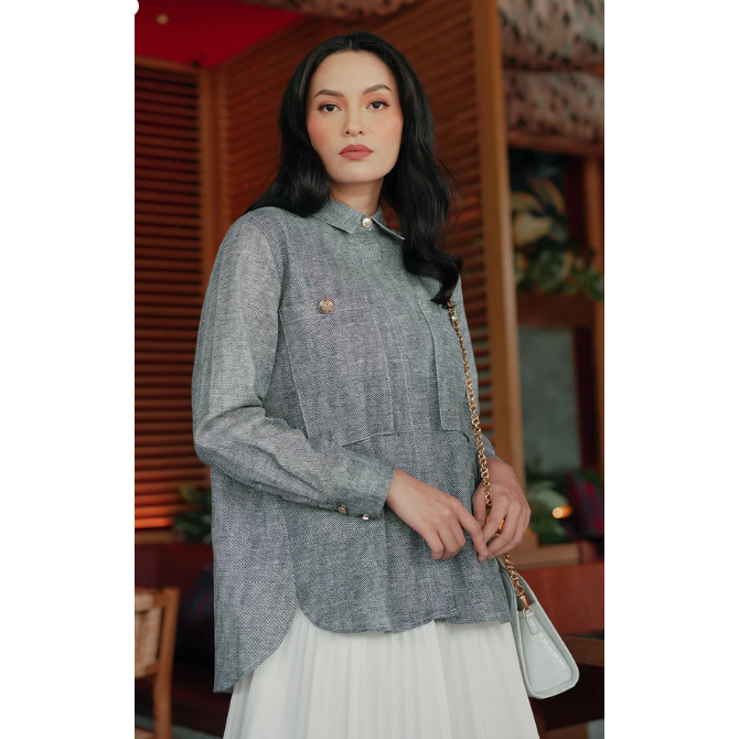 Runia Shirt With Pocket By Benang Jarum Grey XS.S.M.L.XL.XXL benangjarum XS S M L XL XXL buttonscarv