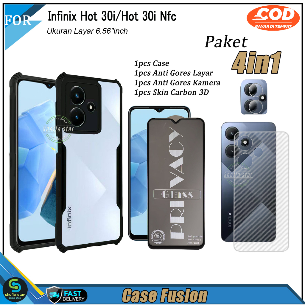 Paket 4in1 Case Infinix Hot 40 40i 40 Pro Hot 30i Hot 30i Nfc Hot 30 Hot 30 Play Hot 11 Play Hot 9 Play Hot 10s Soft case Shockproof  Transparan Casing