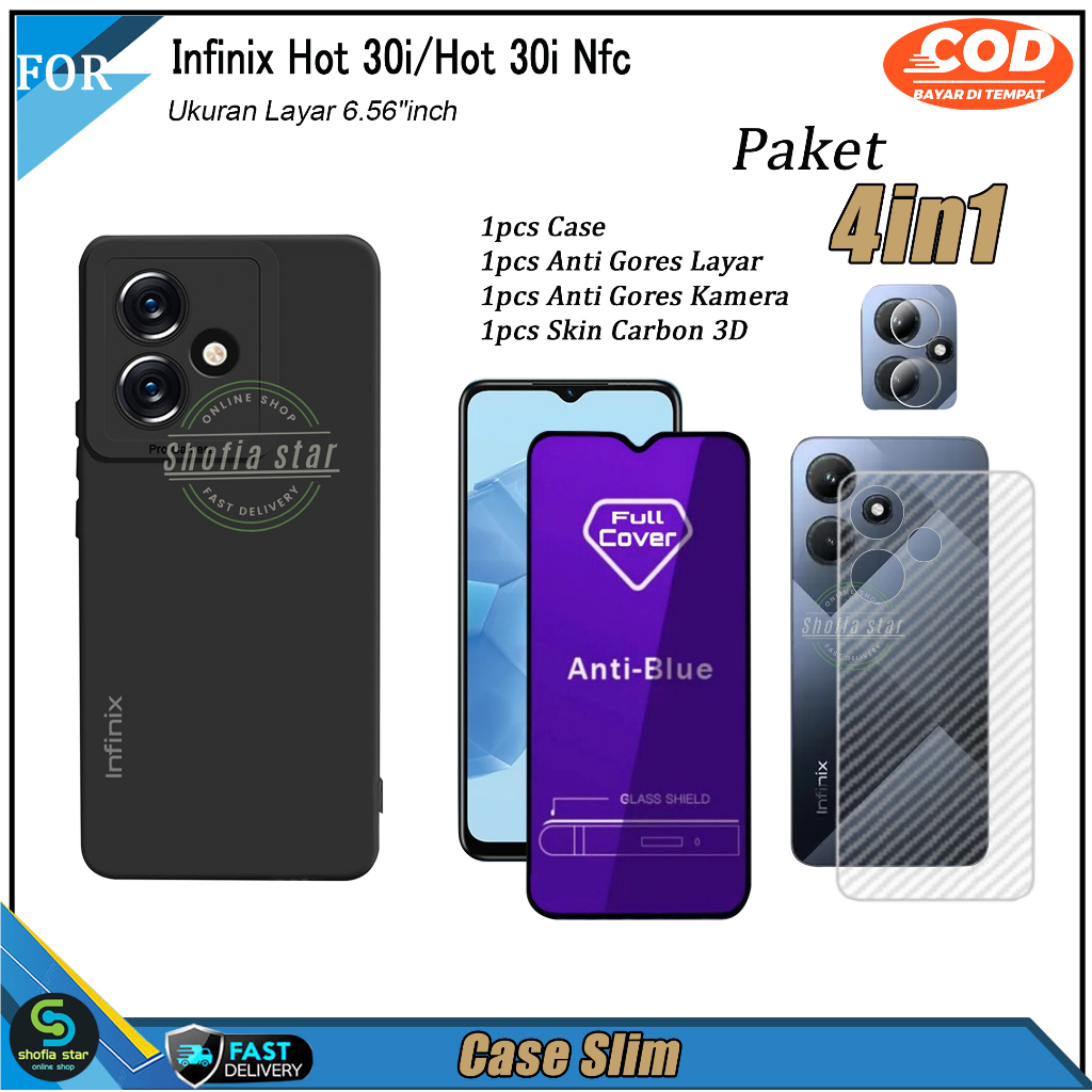 Paket 4in1 Case Infinix Note 30 Pro Note 30 Hot 30i Hot 30i NFC Hot 30 Hot 30 Play Softcase Slim Black Protect Casing