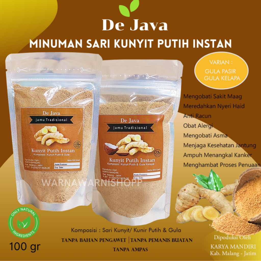 

Kunyit Putih Instan Dejava Kunyit Putih Bubuk Minuman Jamu Tradisional Sari Kunyit Putih Tanpa Ampas Gula Putih Gula Kelapa Coconut Sugar 100 gram