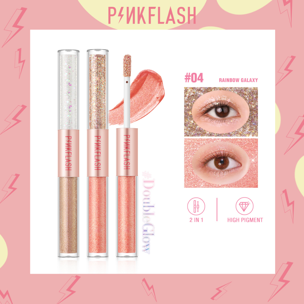 PINKFLASH 2 in 1 Liquid Eyeshadow DoubleGlow All Glow Eyeshadow High Pigment Waterproof Eye Makeup