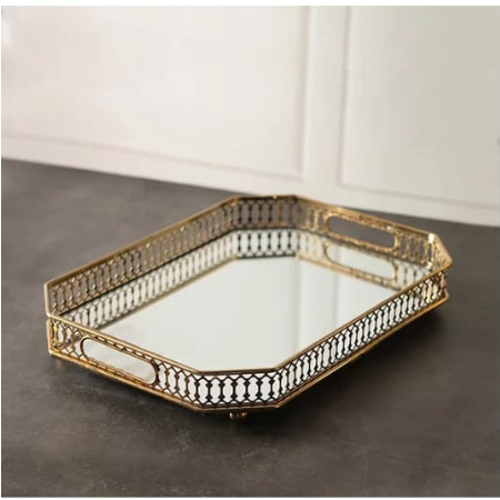 Nampan Kaca Kristal Gold Segidelapan / Nampan Kaca Mewah