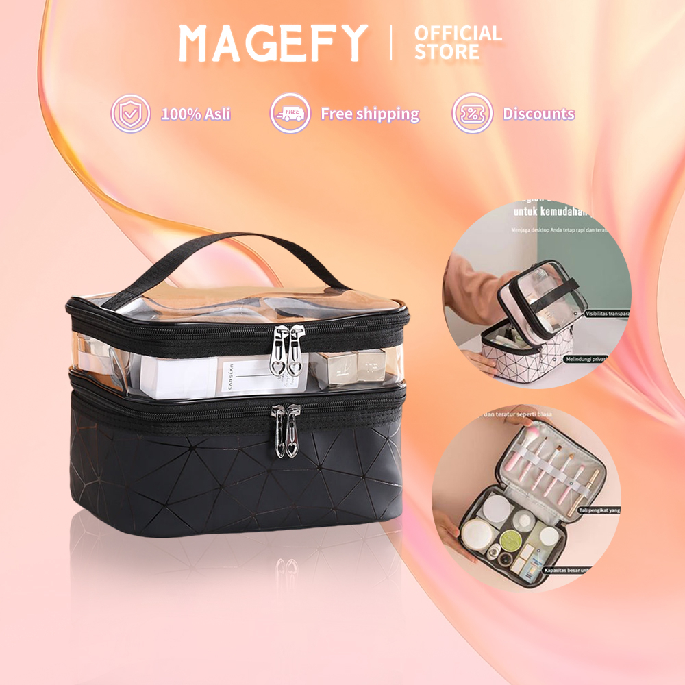 MAGEFY Tas Kosmetik Tas Multifungsi Ganda Kotak Kosmetik Baru Wanita Tas Penyimpanan Kosmetik Portabel 0308