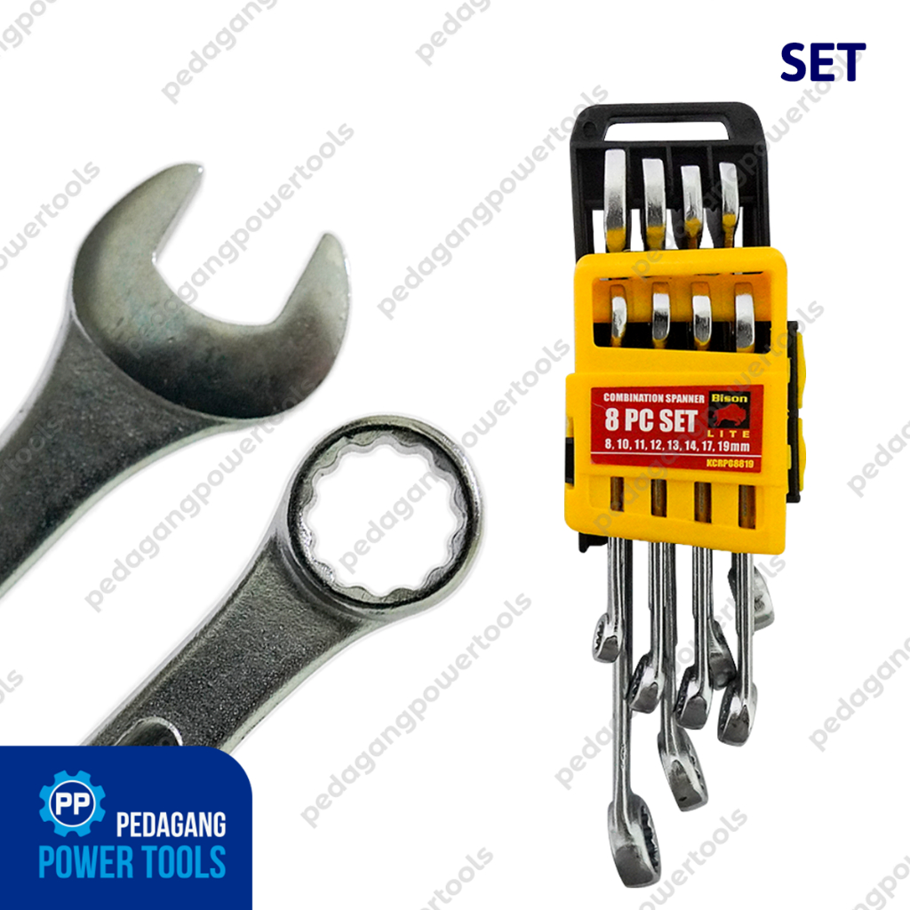 BISON Lite Kunci Ring Pas Set 8 pcs 8-19 mm Combination Wrench Inggris