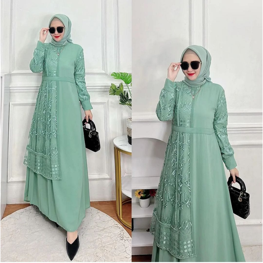 REBECCA DRESS INNER + OUTER CERUTI BABYDOLL KOMBINASI BRUKATTILLE / Gamis Kondangan BAJU DEWASA MURAH TERBARU