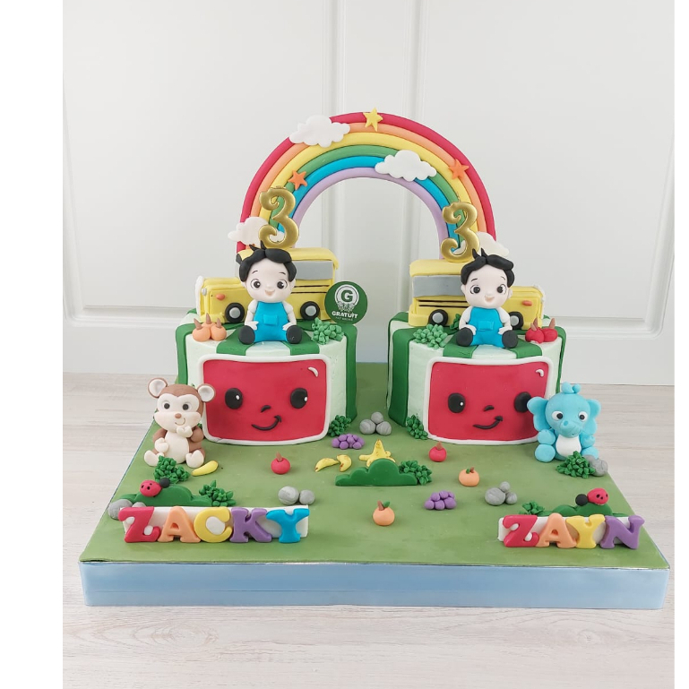

CAKE TEMA COCOMELON TWINS UK 15CM / KUE ULANG TAHUN CUSTOME