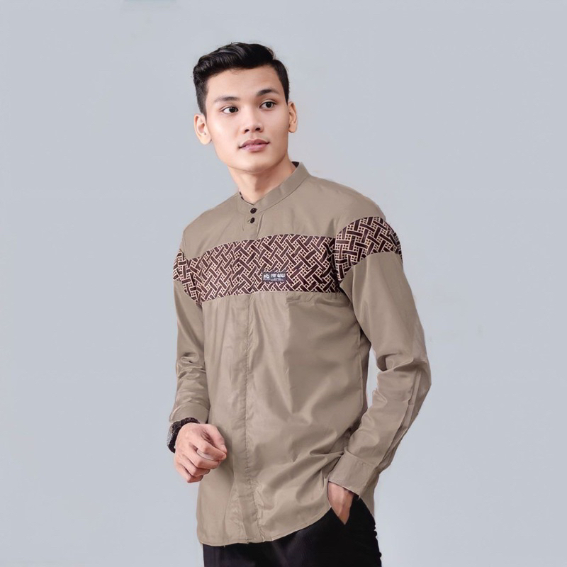 Baju Koko Pria Lengan Panjang Motif Kobata Kombinasi Batik Warna Coksu