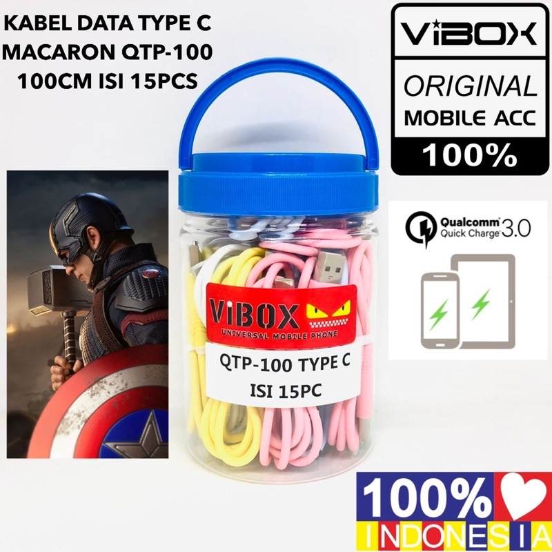 {isi 15pc} KABEL DATA TOPLES TYPE C VIBOX MACARON 3A QTP-100 ORIGINAL BY SMOLL