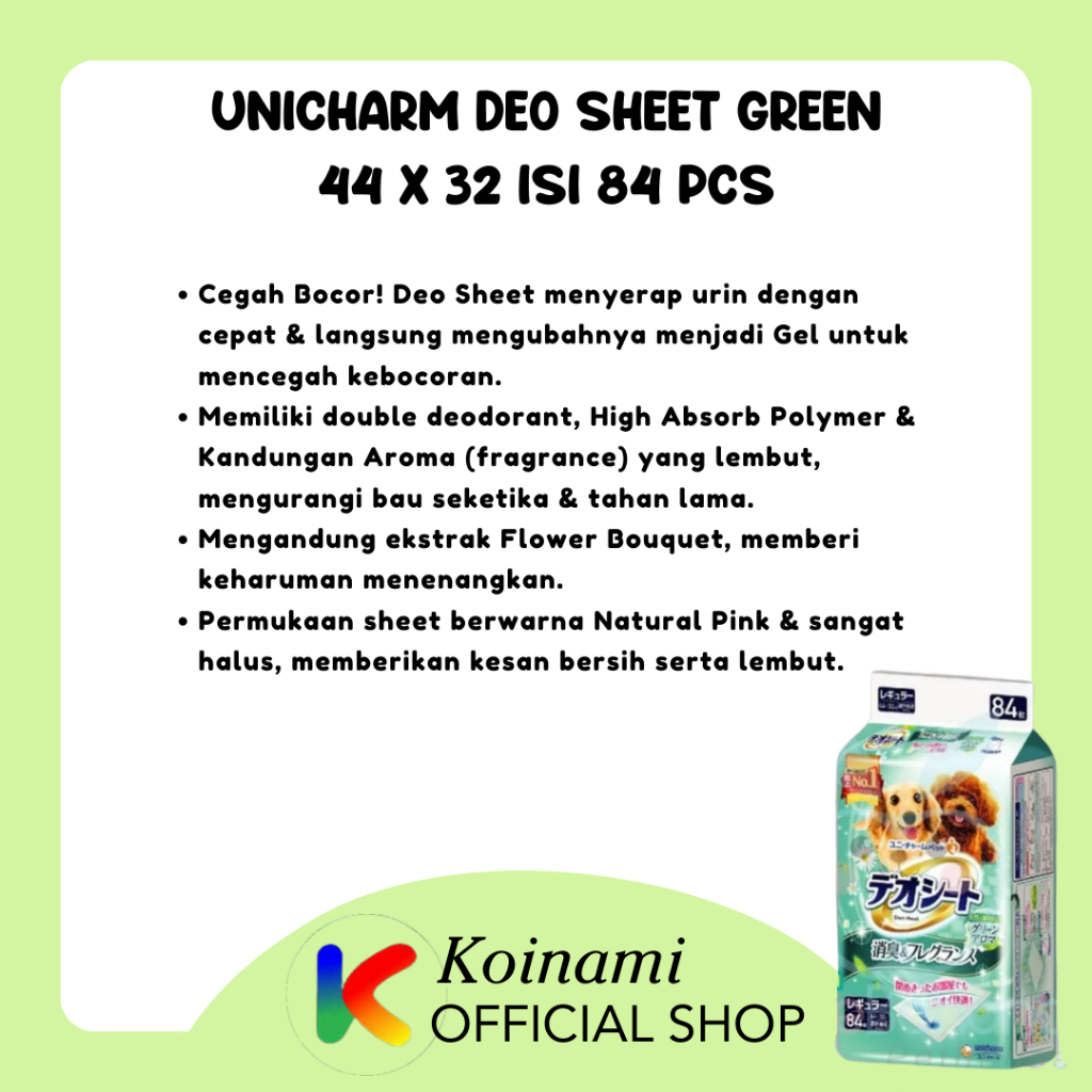 Unicharm Deo Sheet Green Aroma Regular Size 44 x 32 Isi 84 Pcs