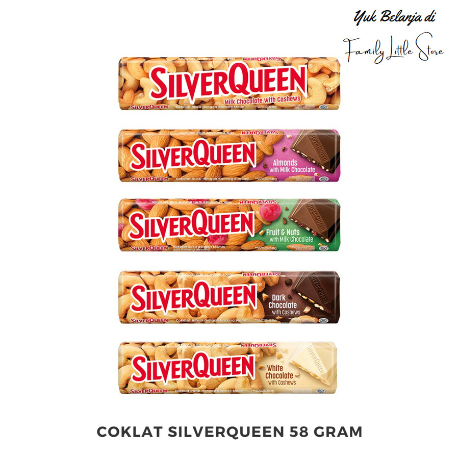 

SilverQueen Cashew / Almond / Fruit & Nut / Dark / White Choco 58 gr