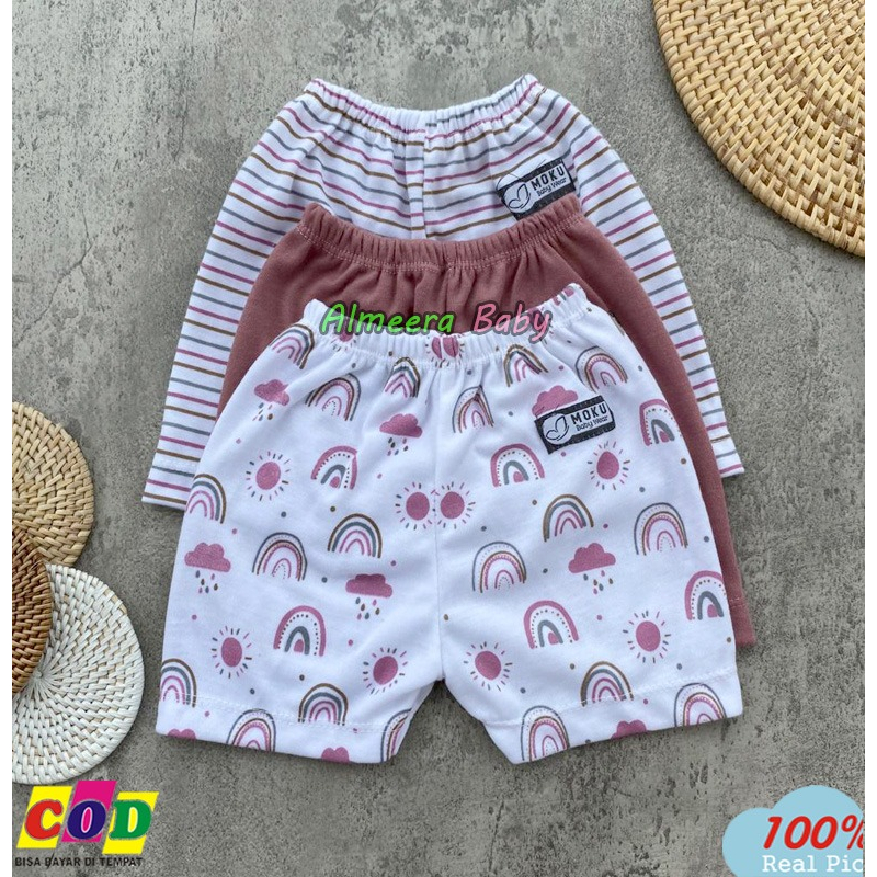 Isi 6 PCS Baju Celana Bayi / 3 Setel Baju Lengan Pendek Celana Pendek Usia 0-3 Bulan Seri Dusty Pink Almeera Baby and Kids