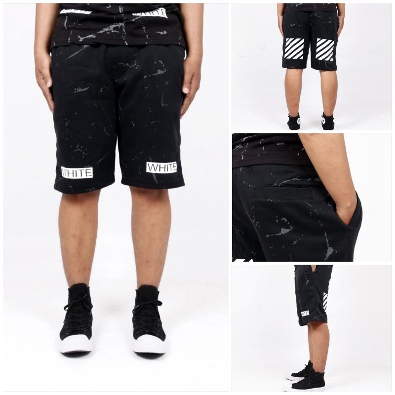 CELANA PENDEK SHORT PANTS OFF WHITE MARBLE / GALAXY PREMIUM MIRROR FULL TAG