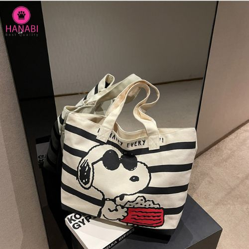 HANABI-tas totebag SNOOPY HAPPY tas wanita tas jalanjalan tas korea