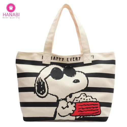 HANABI-tas totebag SNOOPY HAPPY tas wanita tas jalanjalan tas korea