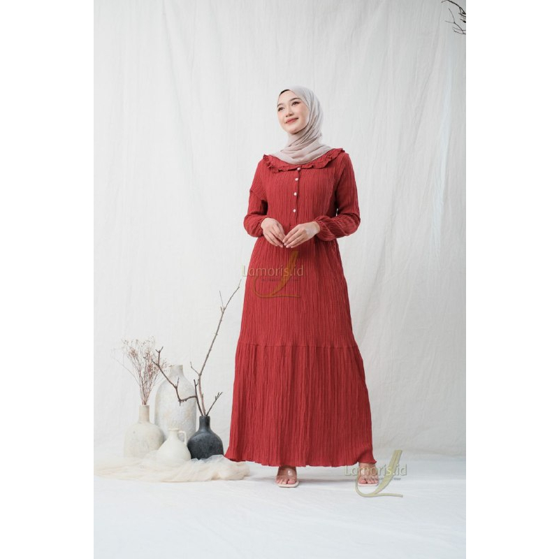 Gamis Wanita Neora Bahan Ladycrush Kancing Depan Dress Panjang Kekinian Terbaru