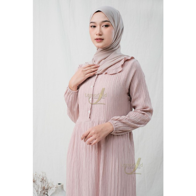 Gamis Wanita Neora Bahan Ladycrush Kancing Depan Dress Panjang Kekinian Terbaru