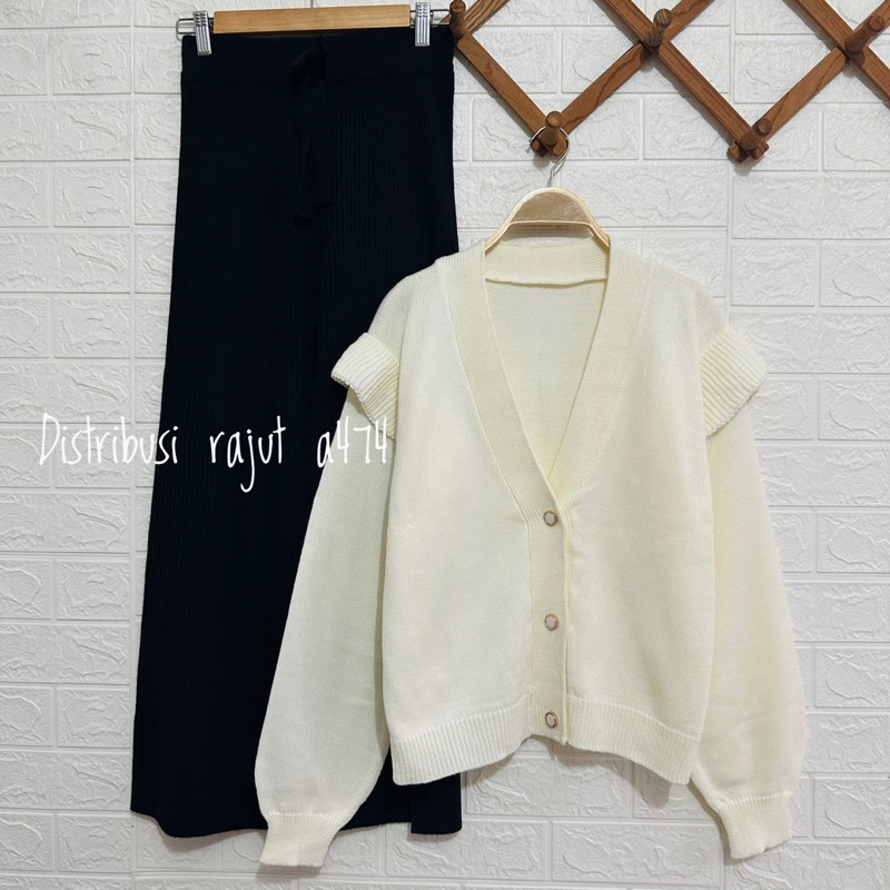 ONESET CARDIGAN RUFFEL SETTELAN CELANA KULOT WANITA