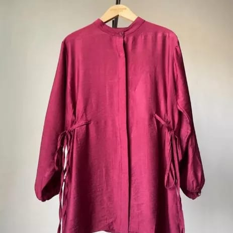 OZARA KEMEJA TALI KERUT PINGGANG ATASAN WANITA BLOUSE BUSUI POLO LINEN PREMIUM (AMD)