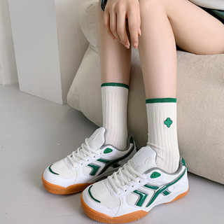 GO!KK1228 Kaos Kaki Panjang Motif Garis Hijau Kaus Kaki Olahraga Atas Mata Kaki Unisex Kekinian