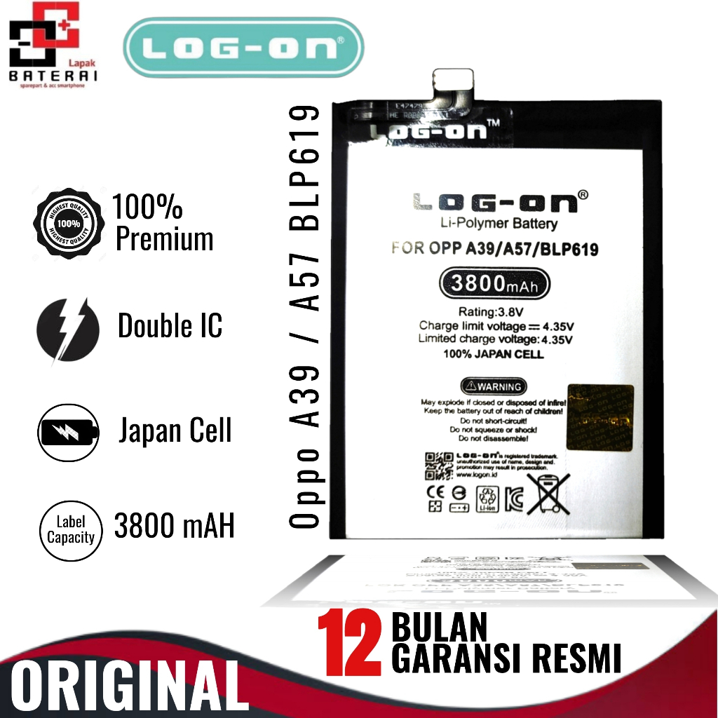 Log on - BLP619 Oppo A39 / Oppo A57 Double IC Battery Baterai Batre