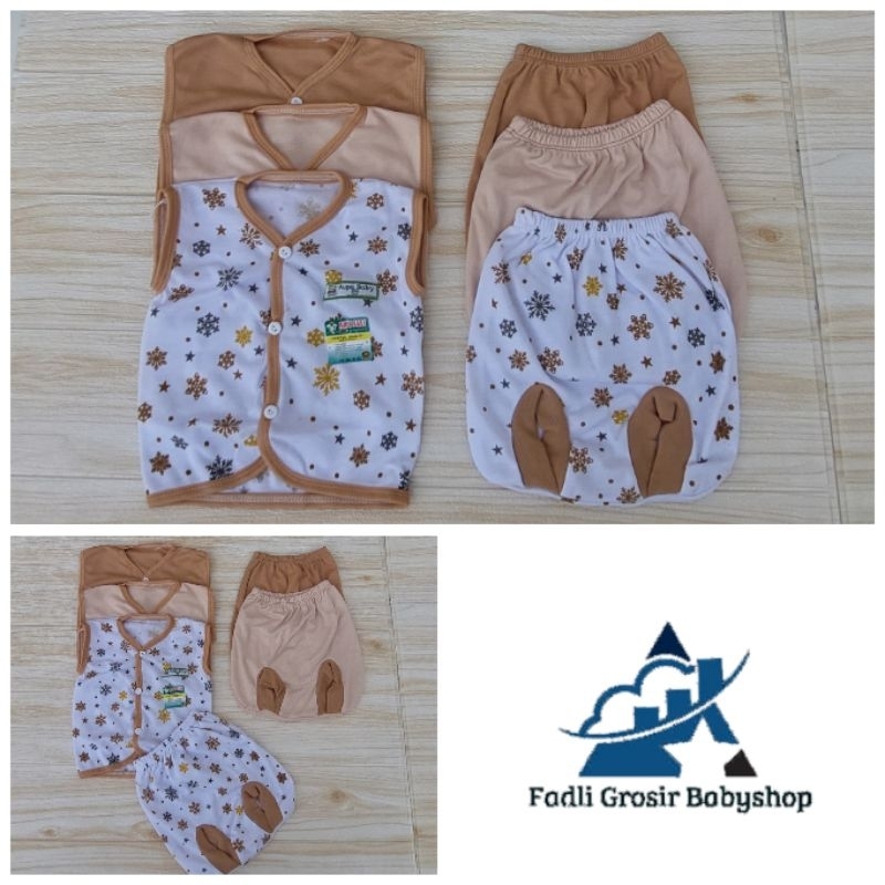 6 Pcs Baju Celana Bayi Newborn Lengan Kutung Motif Coklat Stelan Bayi Newborn Kaos Bayi Stelan Bayi Usia 0-3 Bulan