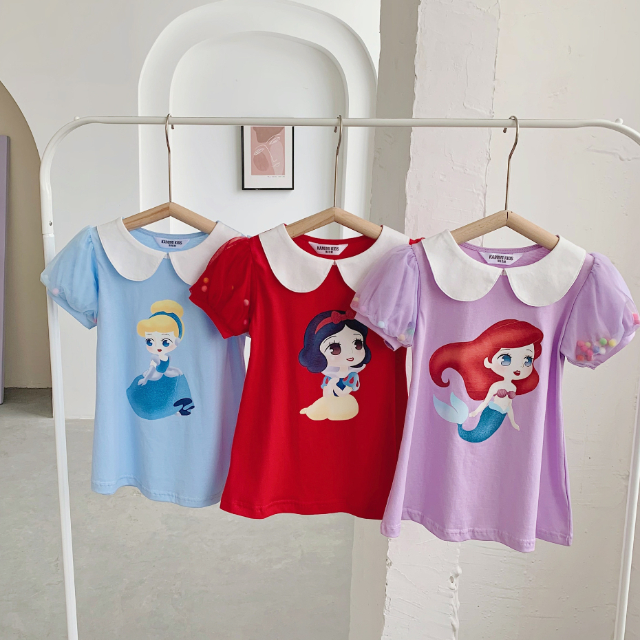 BAJU DRESS KAOS SHIRT PANJANG ANAK PEREMPUAN PRINCESS DISNEY SNOWWHITE MERMAID CINDERELLA