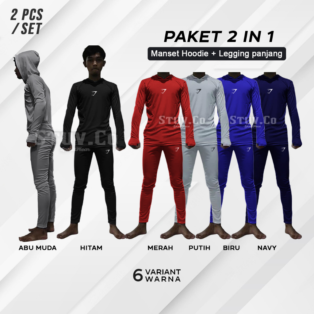 PAKETAN 2IN1 BASELAYER OLAHRAGA MANSET HOODIE DAN LEGGING PANJANG UNISEX