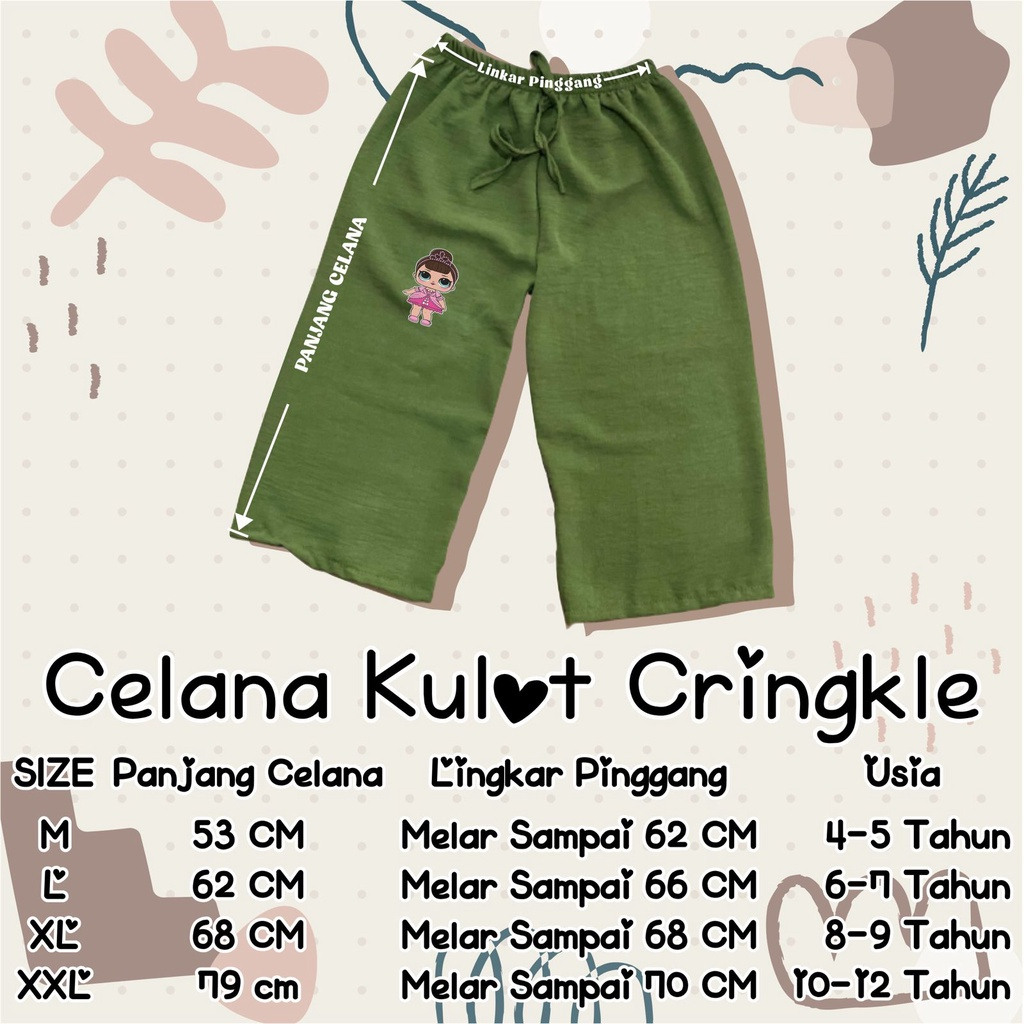 Celana Kulot Crinkle Polos Anak Perempuan 4-10 Tahun