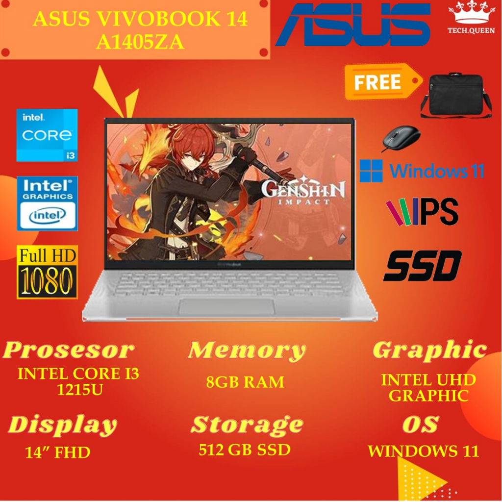 ASUS VIVOBOOK 14 A1405ZA VIPS351 - I3 1215U 8GB 512SSD WINDOWS 11+OHS 14.0 INCHI WUXGA VIPS BLIT BLK