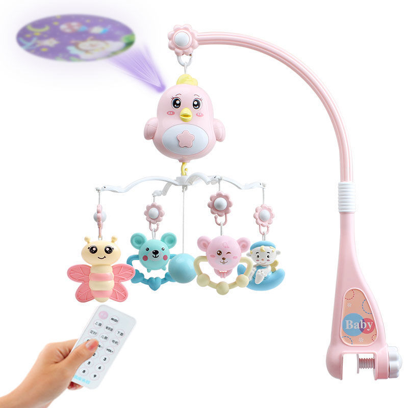 AmazeFan Mainan Gantung Bayi Multifungsi Crib dengan Kontrol Jarak Jauh &amp; Musik yang Menghibur Proyeksi Waktu &amp; Bisa Digigit Bayi Remote Control Bed Bells