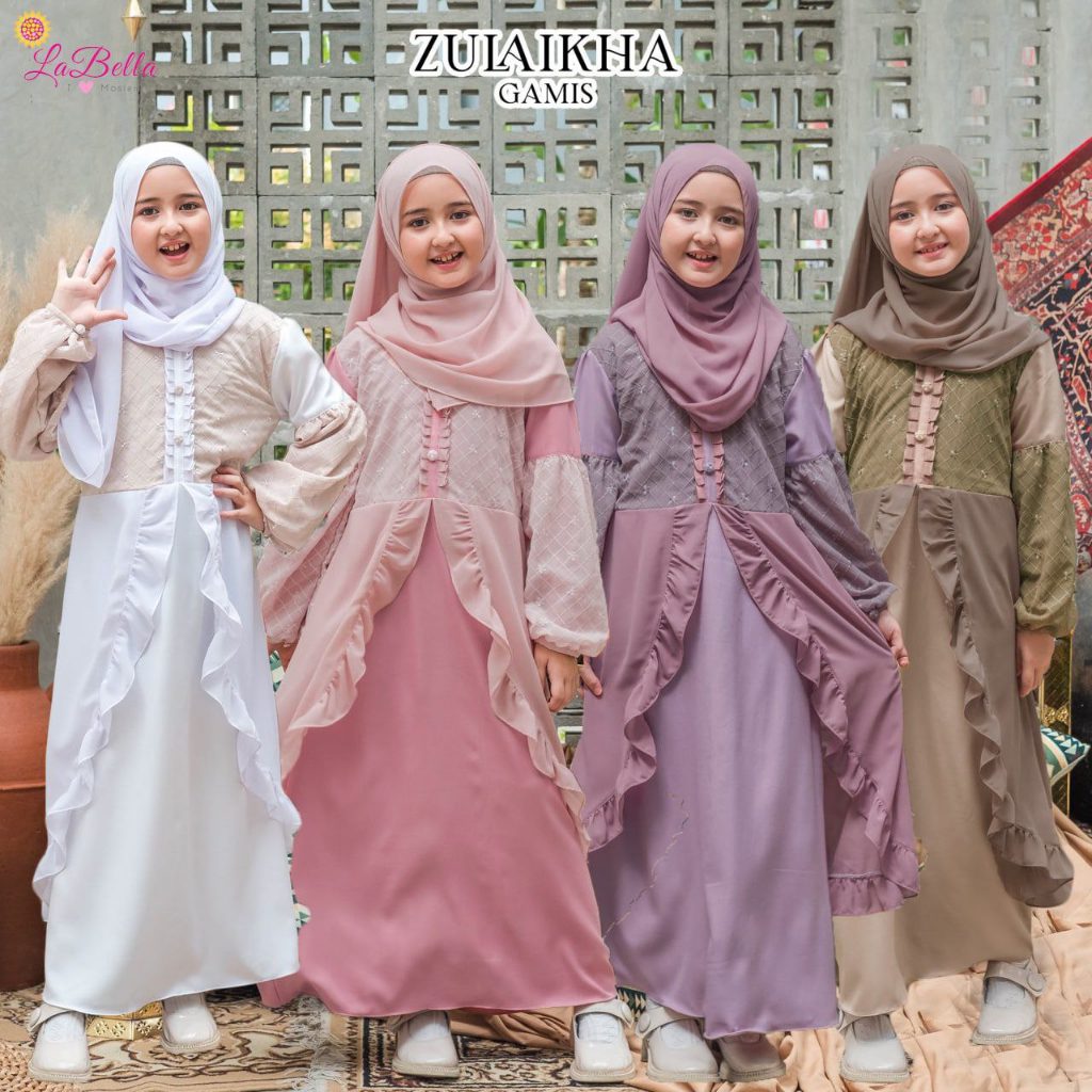 (5-10 tahun) Baju Muslim Setelan Gamis Pesta Dress Anak Labella Zulaikha I Putih Pink Ungu Coklat Su
