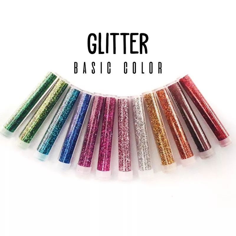 serbuk glitter 1 set (isi 12 pcs) warna warni utk hiasan kerajinan/nail art/makep