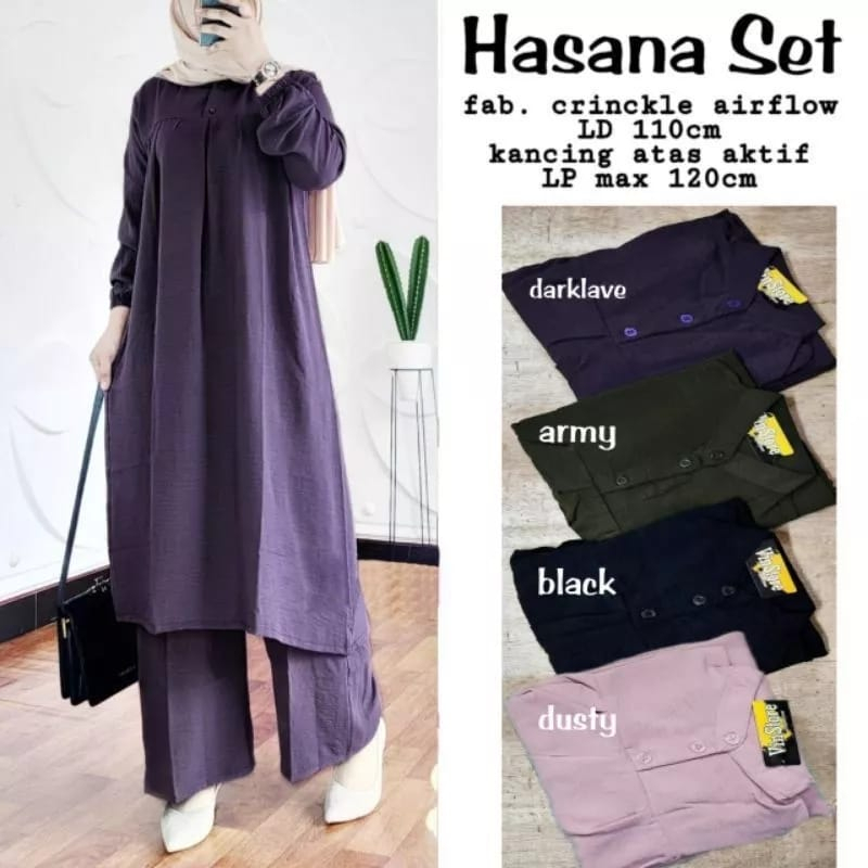 Setelan Wanita Long Tunik One Set Jumbo Baju Setelan Wanita Kekinian Setelan Terbaru Hasana Set Crinkle Airflow Premium