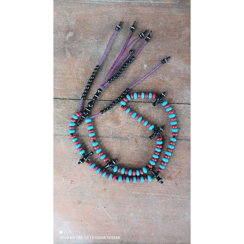 Tasbih Tijani Red Marjan mix Blue Marjan uk 10mm
