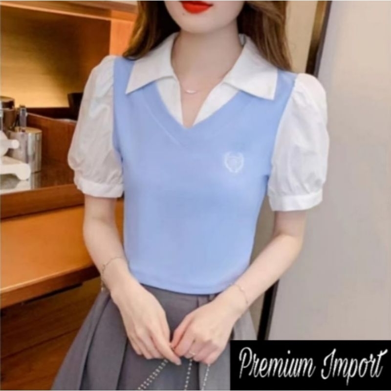 ❤️ IMPORT ❤️ READY ! KARREN TWO TONE SCHOOL KNIT VEST WITH COTTON BLOUSE