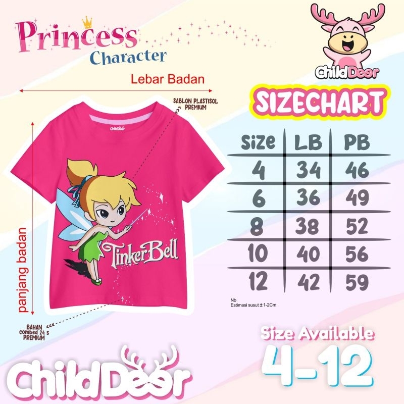 KAOS ANAK PRINCESS CHARACTER /KAOS ANAK / KAOS BRANDED / BAJU ANAK BRANDED / KAOS ANAK BRANDED