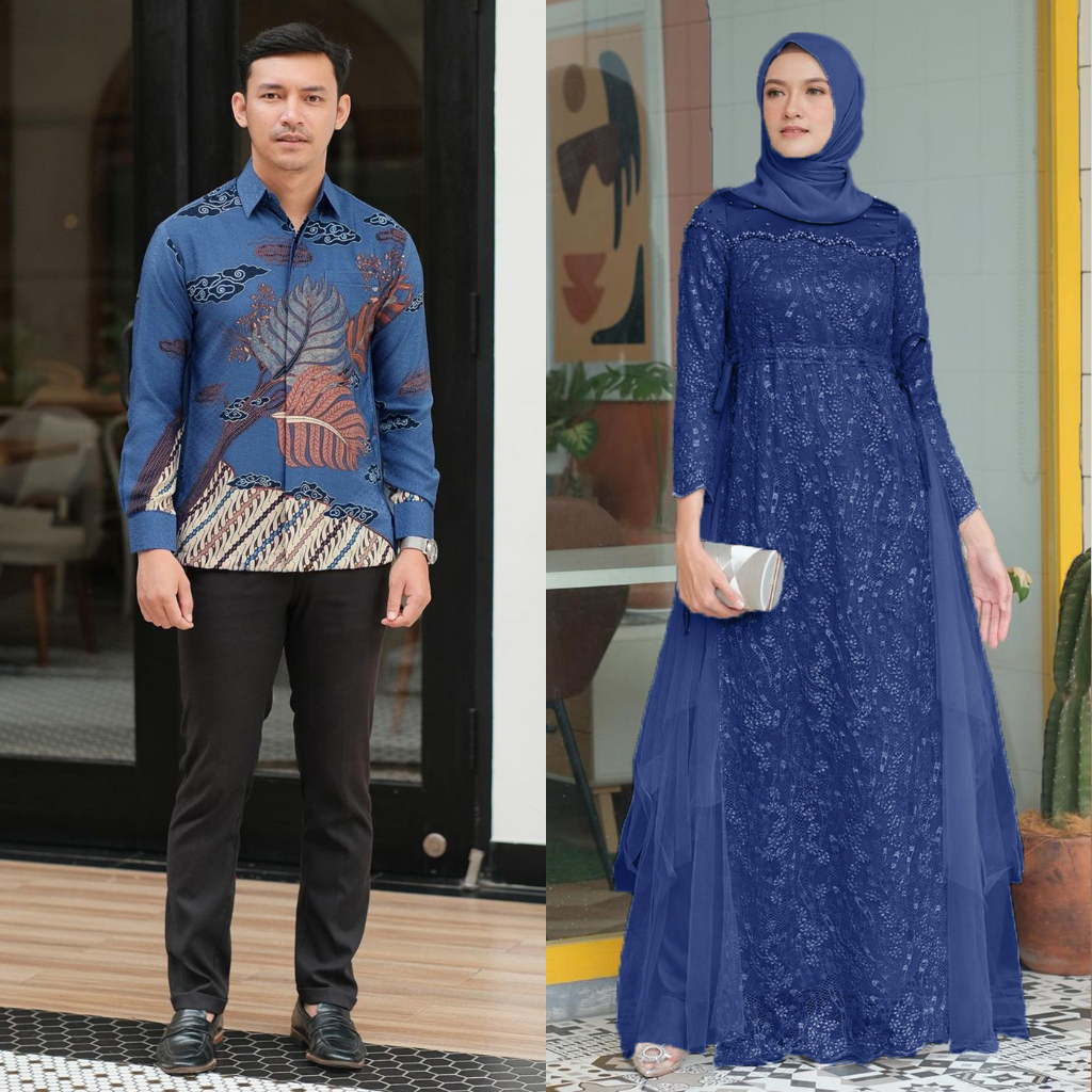 PRODUK TERBARU - Couple Gamis Maxi Dress Aurel New - Maxi Dress Brokat Outfit Kondangan Kekinian Couple Sarimbit Gamis Tulle Premium Murah
