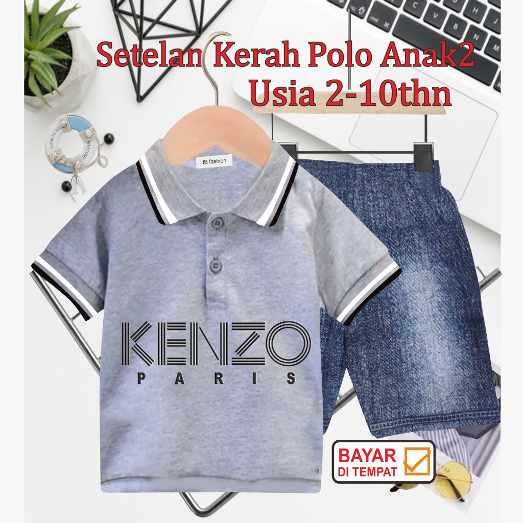 ((IB))SETELAN ANAK2 KERAH POLO SEMI JEANS/K3NZ0 DIGITAL SABLON