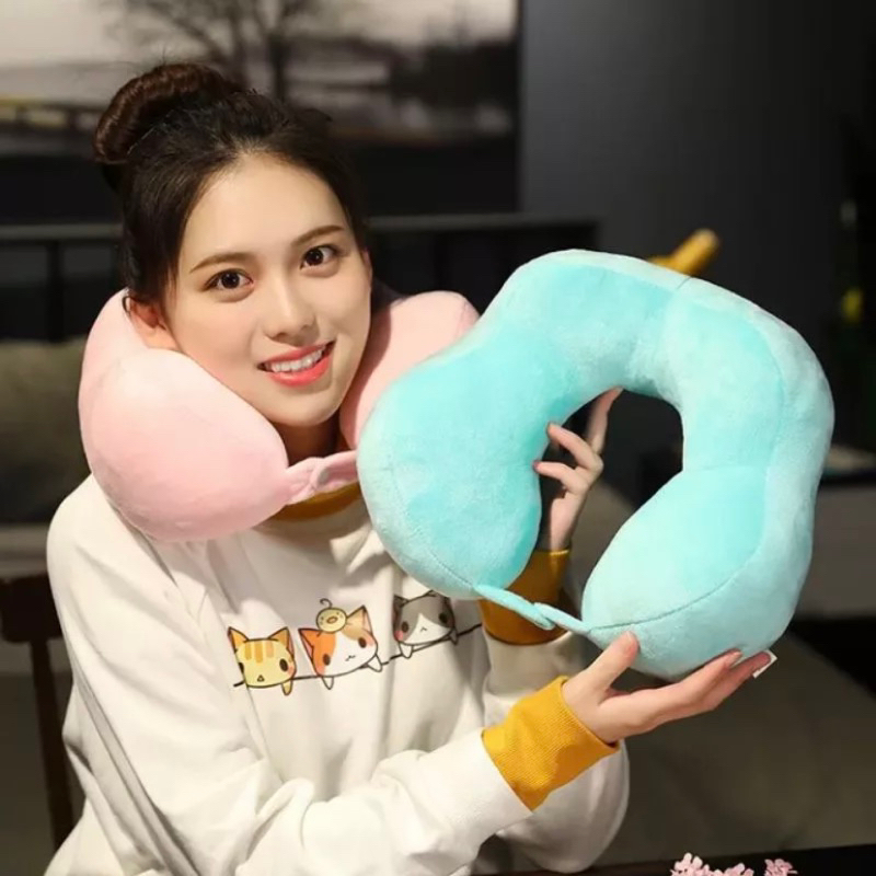 Bantal Leher Terbaru Lucu Bantal Sandaran Mewah Tidur Busa Travel Portabel Mobil Pesawat Bus Kereta Kantor Cute Neck Pillow