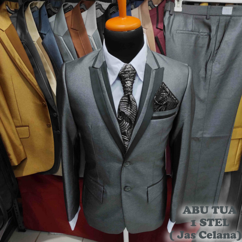 Setelan Jas Semi Woll Jas Abu Tua set jas pria bunga jas pengantin pria jas pria formal jas murah ja